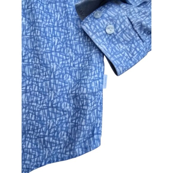 Calvin Klein Mens Button-Down Shirt Blue Abstract Print Long Sleeve Casual Fit - Picture 3 of 6